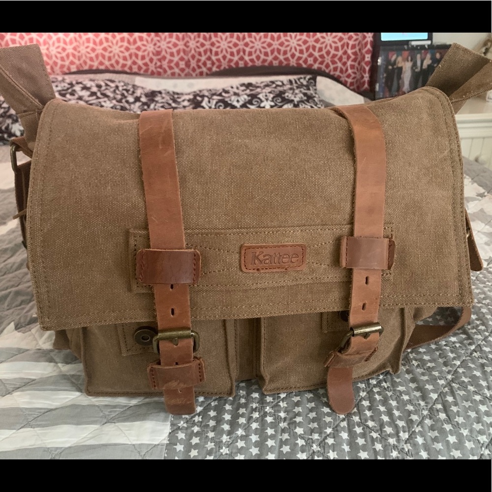 Kattee Canvas Camera Messenger Bag - tan